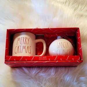 Rae Dunn MERRY CATMAS coffee mug & SANTA CLAWS Ornament